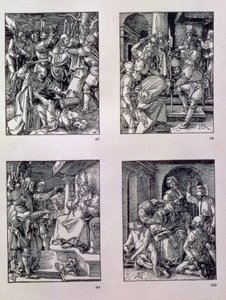 A „Kis szenvedély” sorozat (az óramutató járásával megegyezően): Krisztus árulása; Krisztus Anna előtt; Krisztus Kajafás előtt; a Krisztus-csúfolás, kocsma. 1511 alkotó: Albrecht Dürer